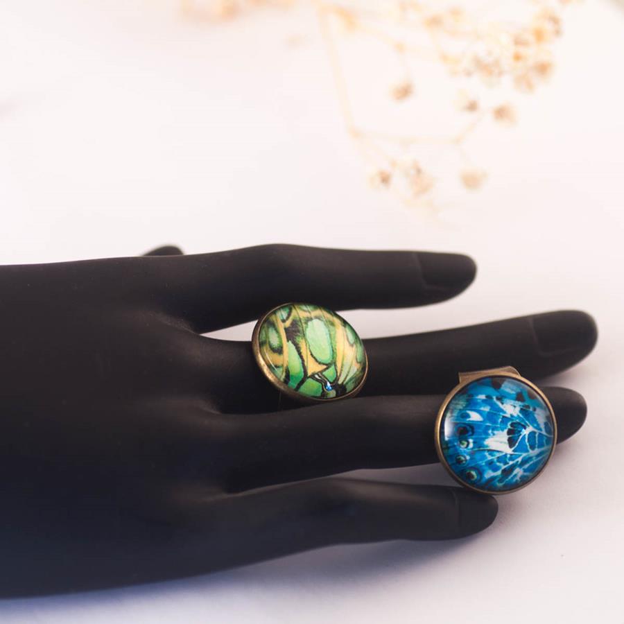 Par de Anillos Alas de Mariposa | ANALMA | Anillos, ajustables, de cristal, de mariposas, azul, verde