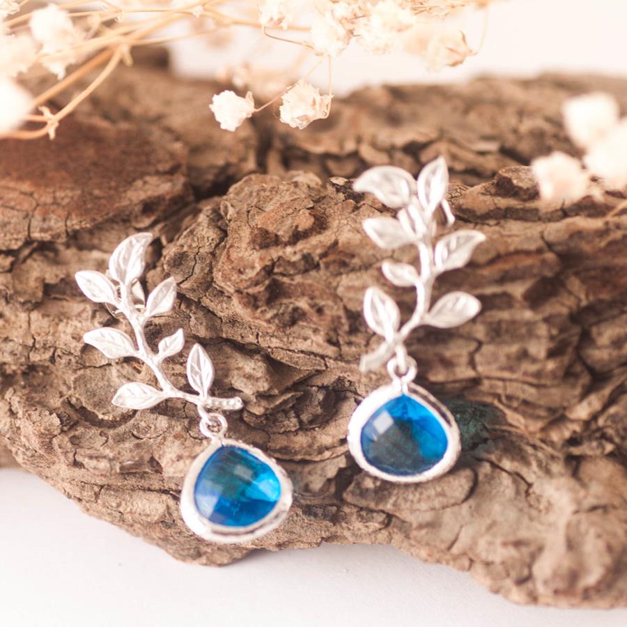 Pendientes Hoja Azul | PNHOAZ | Pendientes, de Hojas, Azules, para Novias, de boda